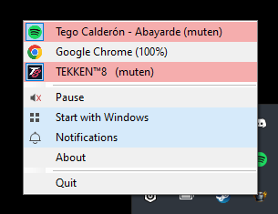 MUTEN system tray menu